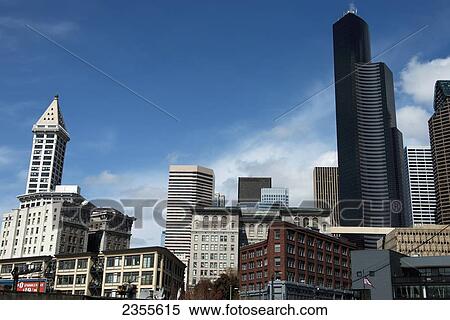Skyline Of Seattle With Smith Tower; Seattle, Washington, United States Of America View Large Photo Image Stock Photography - Skyline Of Seattle With Smith Tower; Seattle, Washington, United States Of America. Fotosearch