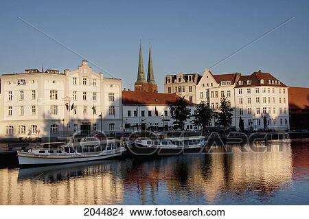 Picture - Skyline Reflected In The Holstenhafen, Lubeck, Germany. Fotosearch