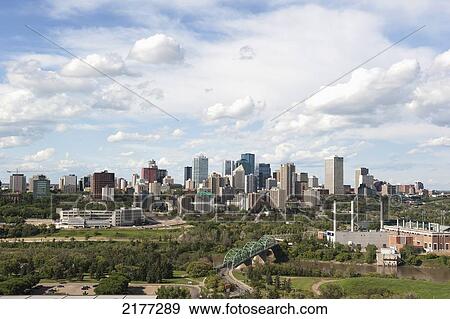 Stock Photo - Skyline With Walterdale Bridge And The Downtown Core; Edmonton Alberta Canada. Fotosearch