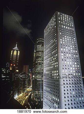 Stock Image - Skyscrapers At Night. Fotosearch