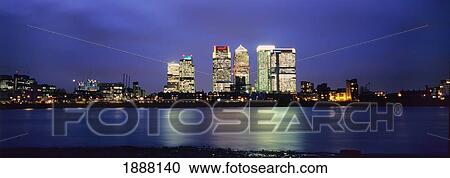 Stock Image - Skyscrapers At The Canary Wharf Development, Viewed From North Greenwich.. Fotosearch