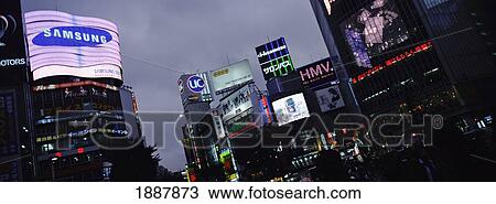 Skyscrapers With Neon Adverts In Shibuya View Large Photo Image Stock Image - Skyscrapers With Neon Adverts In Shibuya. Fotosearch