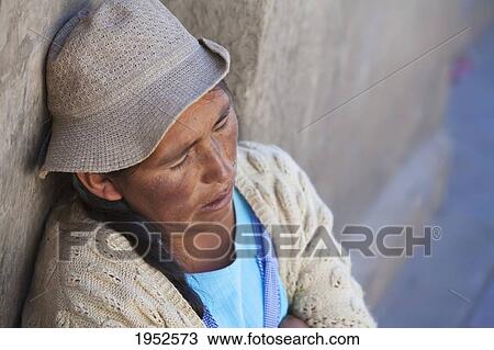 Stock Image - Sleeping woman, Sucre, Chuquisaca Department, Bolivia. Fotosearch