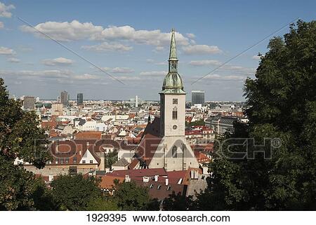 Stock Photography - Slovakia, View of city with Church of St Martin; Bratislava. Fotosearch