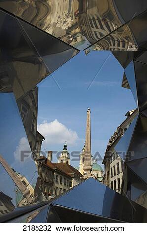 Stock Image - Slovenia, Architecture reflected in glass surfaces; Ljubljana. Fotosearch