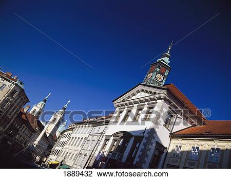 Slovenia, Tilted Angle View Of Town Hall; Ljubljana View Large Photo Image Stock Image - Slovenia, Tilted Angle View Of Town Hall; Ljubljana. Fotosearch