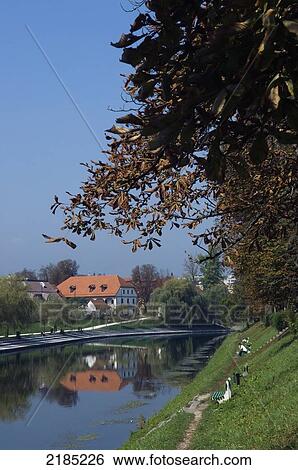 Stock Photograph - Slovenia, Trnovski pristan embankment; Ljubljana. Fotosearch