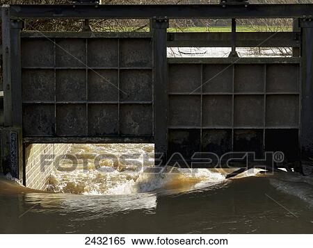 Stock Photography - Sluice Gates; Cobham, Surrey, England. Fotosearch