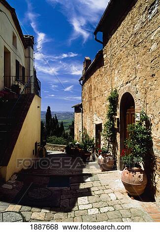 Stock Photo - Small Alley In Village Of Pienza. Fotosearch