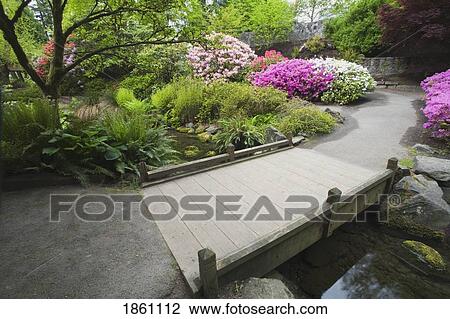 Stock Image - Small Bridge Through Park. Fotosearch