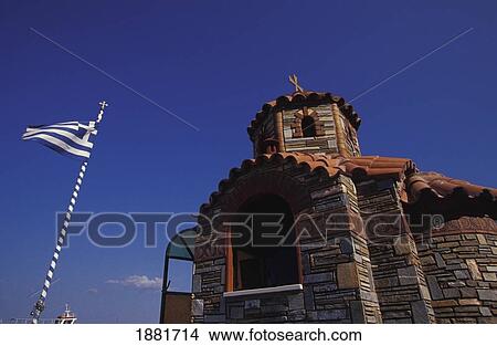 Small Church And Greek Flag View Large Photo Image Picture - Small Church And Greek Flag. Fotosearch