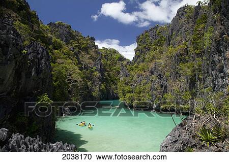 Stock Image - Small Lagoon Near El Nido And Corong Corong; Miniloc Island Bacuit Archipelago Palawan Philippines. Fotosearch