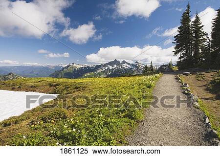 Stock Photography - Small Path With Mountains In Background. Fotosearch