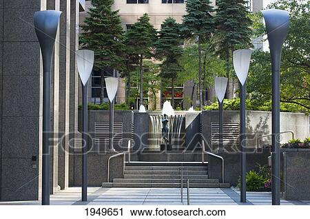Stock Image - Small Plaza And Statue On Mcgill Street; Montreal Quebec Canada. Fotosearch