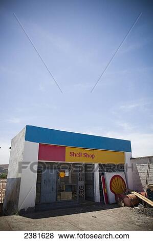 Stock Photo - Small roadside petrol station with handpainted shell sign; Ethiopia. Fotosearch