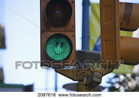 Stock Photo - Smiley On A Traffic Light, Montevideo, Uruguay. Fotosearch