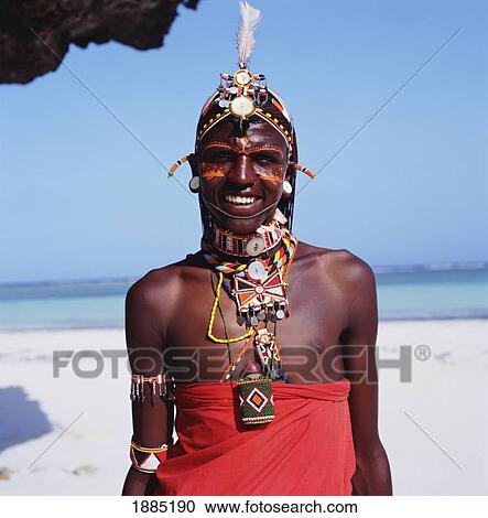 Stock Image - Smiling Samburu Tribesman On Diani Beach. Fotosearch
