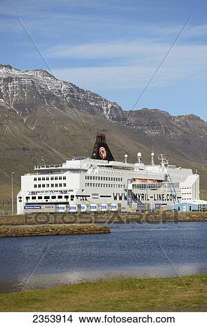 Smiryl Line Ferry To Denmark; Seydisfjordur, Eastfjords Of Iceland, Iceland View Large Photo Image Picture - Smiryl Line Ferry To Denmark; Seydisfjordur, Eastfjords Of Iceland, Iceland. Fotosearch