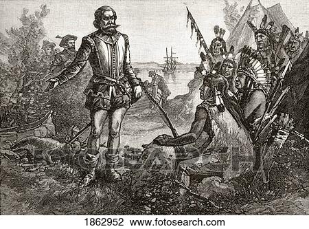 Stock Image - Smith Trading With The Indians. Captain John Smith C. 1580 To 1631. Admiral Of New England. English Soldier, Sailor And Author. From The Book A Brief History Of The United States Published By A. S. Barnes And Company Circa 1885.. Fotosearch