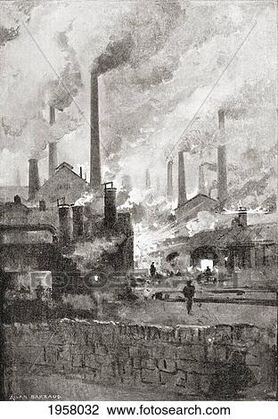 Stock Image - Smoking Steel Mills In Sheffield, South Yorkshire, England In The Late 19Th Century. From Picturesque History Of Yorkshire, Published C. 1900. Fotosearch