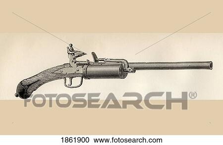 Stock Image - Snaphaunce Revolver Circa 1640 From The National Encyclopaedia Published By William Mackenzie London Late 19Th Century. Fotosearch