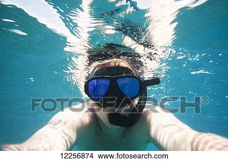 Picture - Snorkeling self-portrait, Wailea, Maui, Hawaii, United States of America. Fotosearch