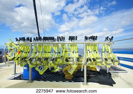 Stock Photo - Snorkelling gear on a boat; Hawaii, United States of America. Fotosearch