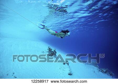 Stock Photo - Snorkelling off a remote island; Marshall Islands. Fotosearch