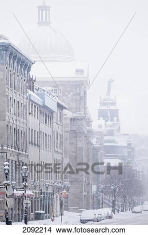 Picture - Snow-Covered De La Commune Street In Old Montreal; Montreal Quebec Canada. Fotosearch