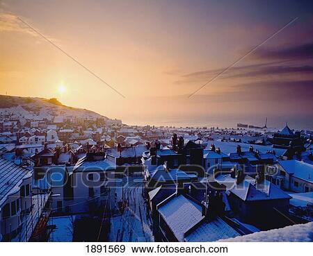 Snow Covered Rooftops Of Hastings View Large Photo Image Stock Photo - Snow Covered Rooftops Of Hastings. Fotosearch