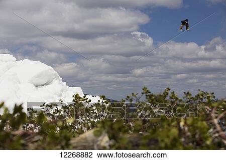 Snowboarder in mid-air with blue sky and clouds; Lake Tahoe, California, United States of America View Large Photo Image Stock Image - Snowboarder in mid-air with blue sky and clouds; Lake Tahoe, California, United States of America. Fotosearch
