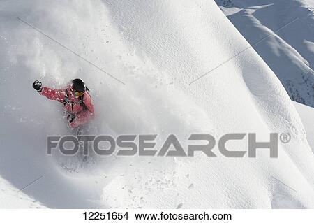 Snowboarding in powder snow; St. Moritz, Graubunden, Switzerland View Large Photo Image Picture - Snowboarding in powder snow; St. Moritz, Graubunden, Switzerland. Fotosearch