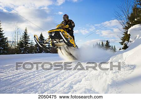 Snowmobile In Action, Chaudiere-Appalaches Region Quebec View Large Photo Image Stock Photography - Snowmobile In Action, Chaudiere-Appalaches Region Quebec. Fotosearch