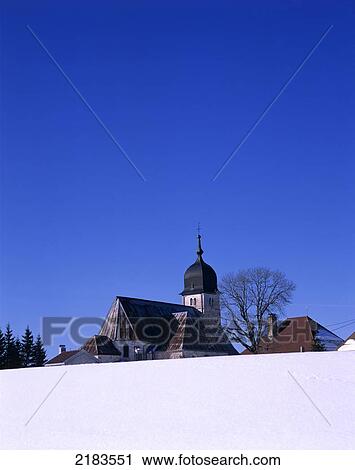 Stock Image - Snowscape With Church. Chapelle Des Bois. Jura Mountains. Franche Comt. Fotosearch