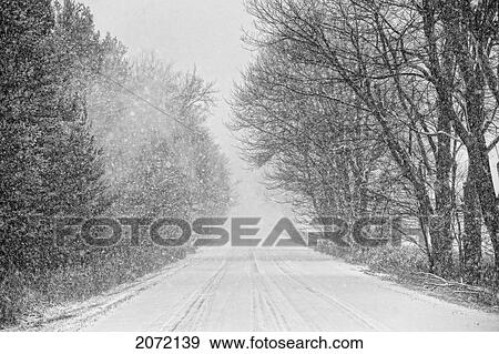 Stock Photo - Snowstorm On A Country Road, Southwestern Ontario. Fotosearch