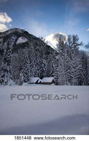 Snowy Shot Of Cabins View Large Photo Image Stock Photo - Snowy Shot Of Cabins. Fotosearch