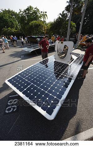 Picture - Solar car preparing to depart; Darwin, Australia. Fotosearch