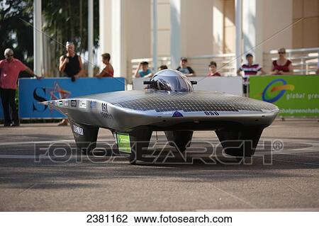 Stock Image - Solar car preparing to depart; Darwin, Australia. Fotosearch