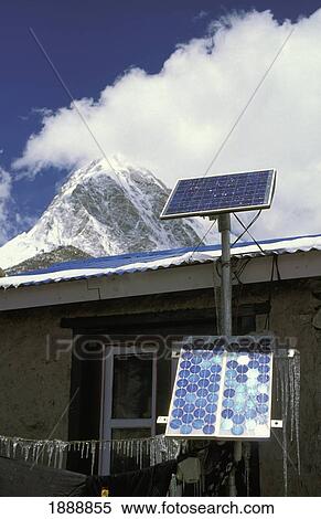 Solar Panels On Buildings And Ama Dablam Peak View Large Photo Image Stock Photography - Solar Panels On Buildings And Ama Dablam Peak. Fotosearch