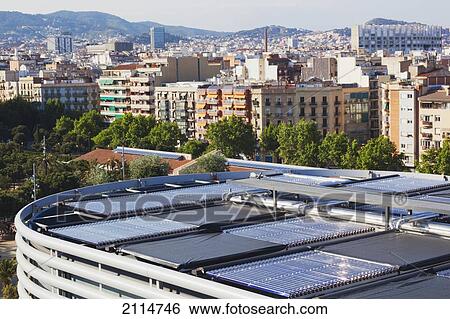 Solar Panels On The Roof Of A City Building; Barcelona Spain View Large Photo Image Stock Photograph - Solar Panels On The Roof Of A City Building; Barcelona Spain. Fotosearch