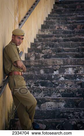 Soldier Guarding Step Passage; Jaipur, Rajasthan, India View Large Photo Image Picture - Soldier Guarding Step Passage; Jaipur, Rajasthan, India. Fotosearch