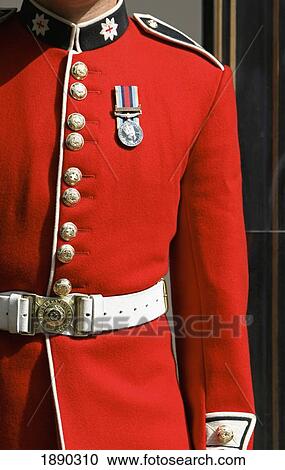 Stock Image - Soldier Of Queens Household Division Guarding Buckingham Palace, Mid Section. Fotosearch