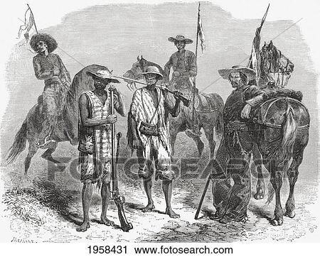 Stock Image - Soldiers From Cauca, Colombia, South America In The 19Th Century. From El Mundo En La Mano Published 1875.. Fotosearch