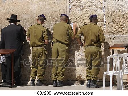 Stock Photo - Soldiers Praying At The Western Wall; Jerusalem, Israel. Fotosearch
