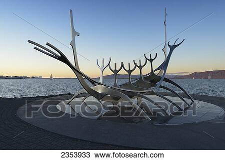 Solfar Sculpture On Saebraut, Designed To Resemble A Viking Ship, Reykjavik Waterfront; Reykjavik, Gullbringusysla, Iceland View Large Photo Image Stock Image - Solfar Sculpture On Saebraut, Designed To Resemble A Viking Ship, Reykjavik Waterfront; Reykjavik, Gullbringusysla, Iceland. Fotosearch