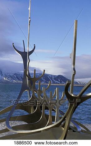 Stock Image - Solfarinn Sculpture And Harbor. Fotosearch
