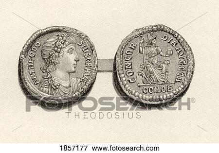 Stock Photo - Solidus Coin From The Time Of Theodosius The Great, Flavius Theodosius A. D. 347-395. Roman Emperor.. Fotosearch