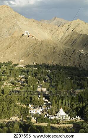 Soma gompa in the foreground and Namgyal Tsemo Gompa and fort on the hill behind in Leh. Leh was the capital of the Himalayan kingdom of Ladakh, now the Leh District in the state of Jammu and Kashmir, India. Leh is at an altitude of 3, 500 meters (11, 483 View Large Photo Image Stock Photography - Soma gompa in the foreground and Namgyal Tsemo Gompa and fort on the hill behind in Leh. Leh was the capital of the Himalayan kingdom of Ladakh, now the Leh District in the state of Jammu and Kashmir, India. Leh is at an altitude of 3, 500 meters (11, 483. Fotosearch