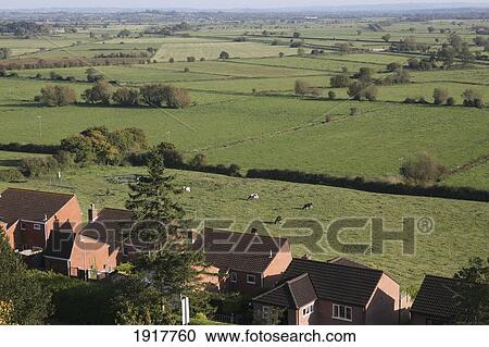 Stock Image - Somerset Levels Over Glastonbury. Fotosearch