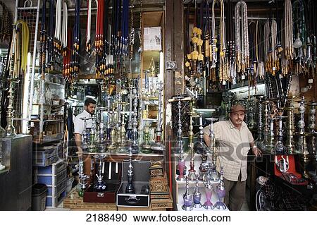 Stock Image - SOUK AL-BEZURIYE DAMASCUS OLD CITY SYRIA. Fotosearch